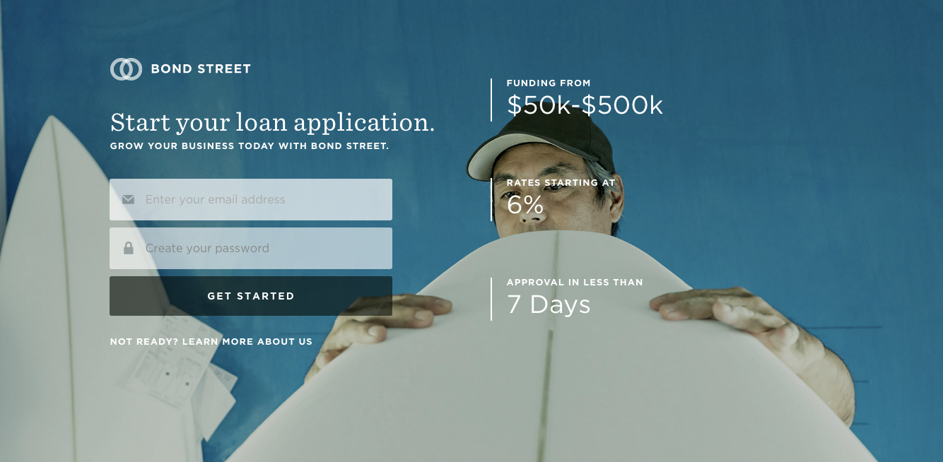 Screenshot of the bondstreet.com application page
