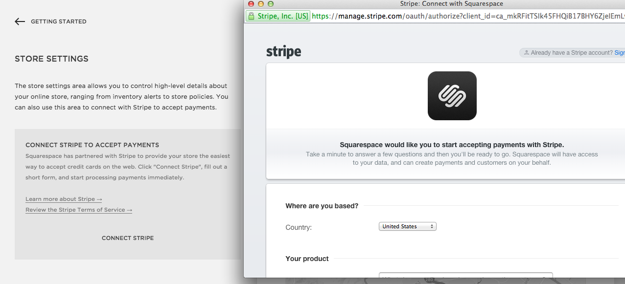 Screenshot of the squarespace.com stripe page